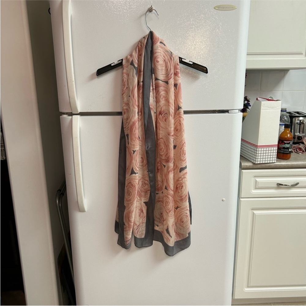 Moschino Gray and Pink Floral Scarf